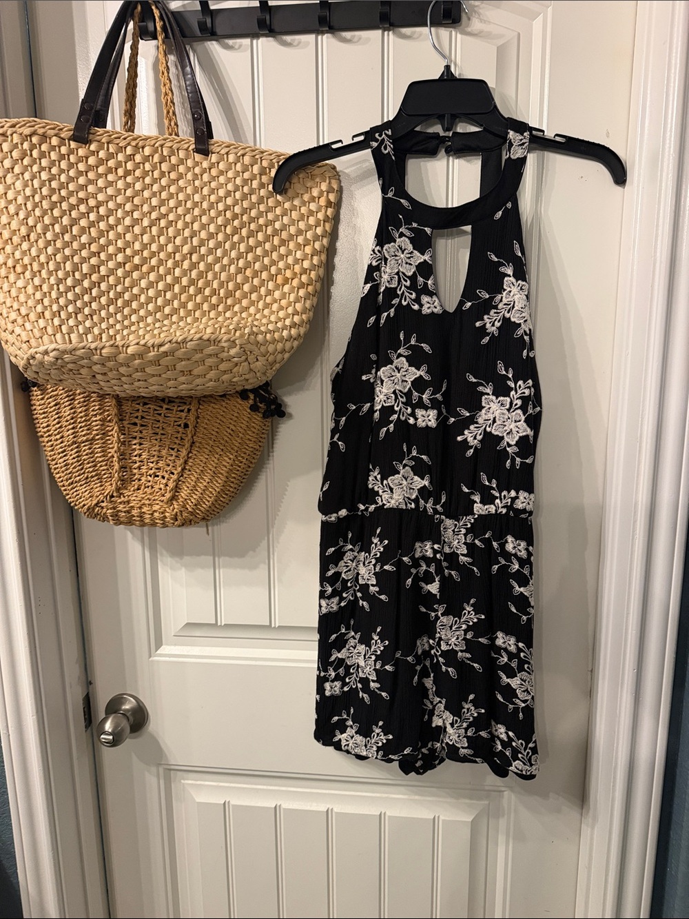 Sequin Hearts Black Floral Halter Romper